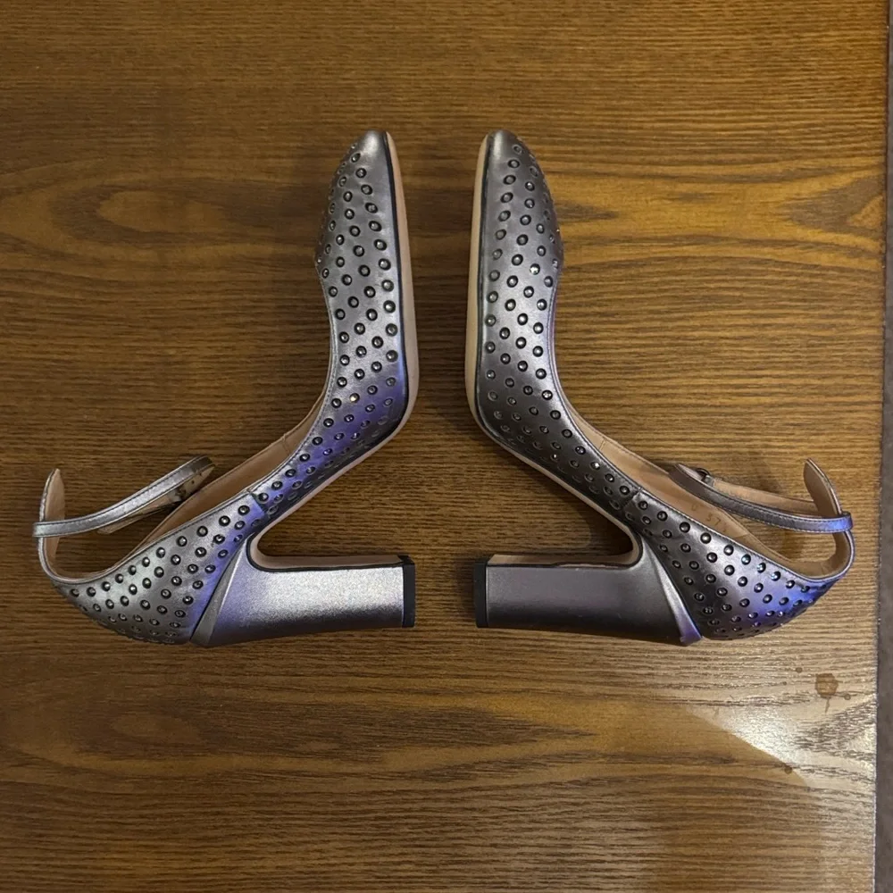 Valentino Garavani Sz 7.5 Metallic Gray Heels with Ankle Strap - Picture 5 of 7